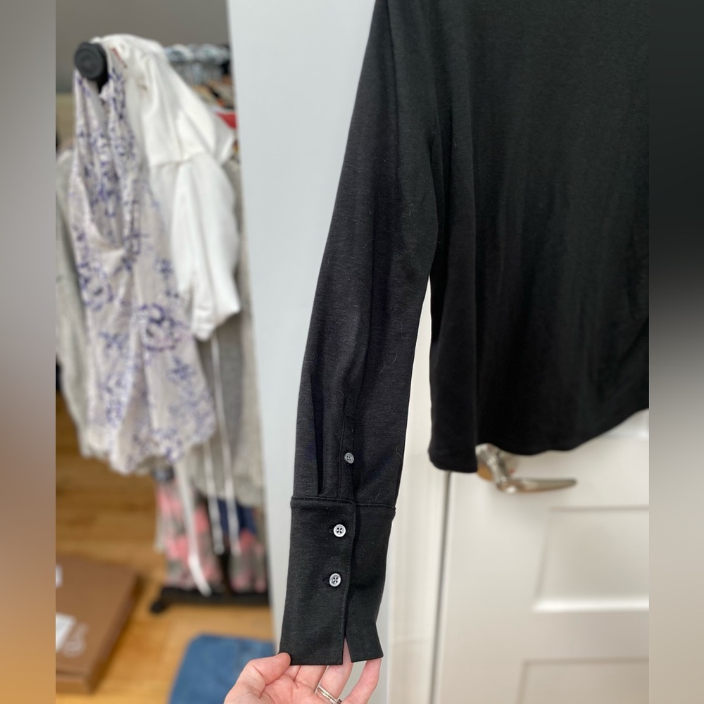 Banana Republic Softest Modal Blend Button Down Black Polo Blouse - Picture 5 of 8